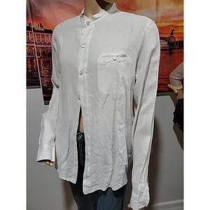 Haris Cotton 100% Linen White Size L Men's Buttons Down Shirt #C